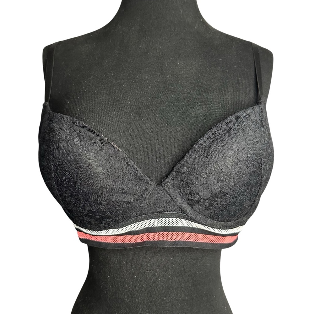 XOXO Black Hot Pink White Lace Women's Bra 38C Sporty
